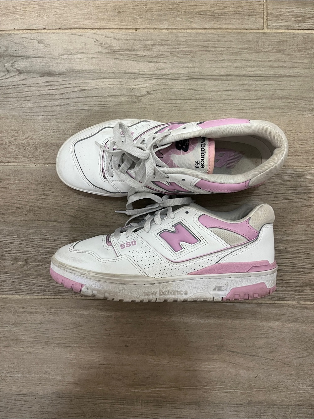 New Balance  550's White and Pink Low-Top Sneakers